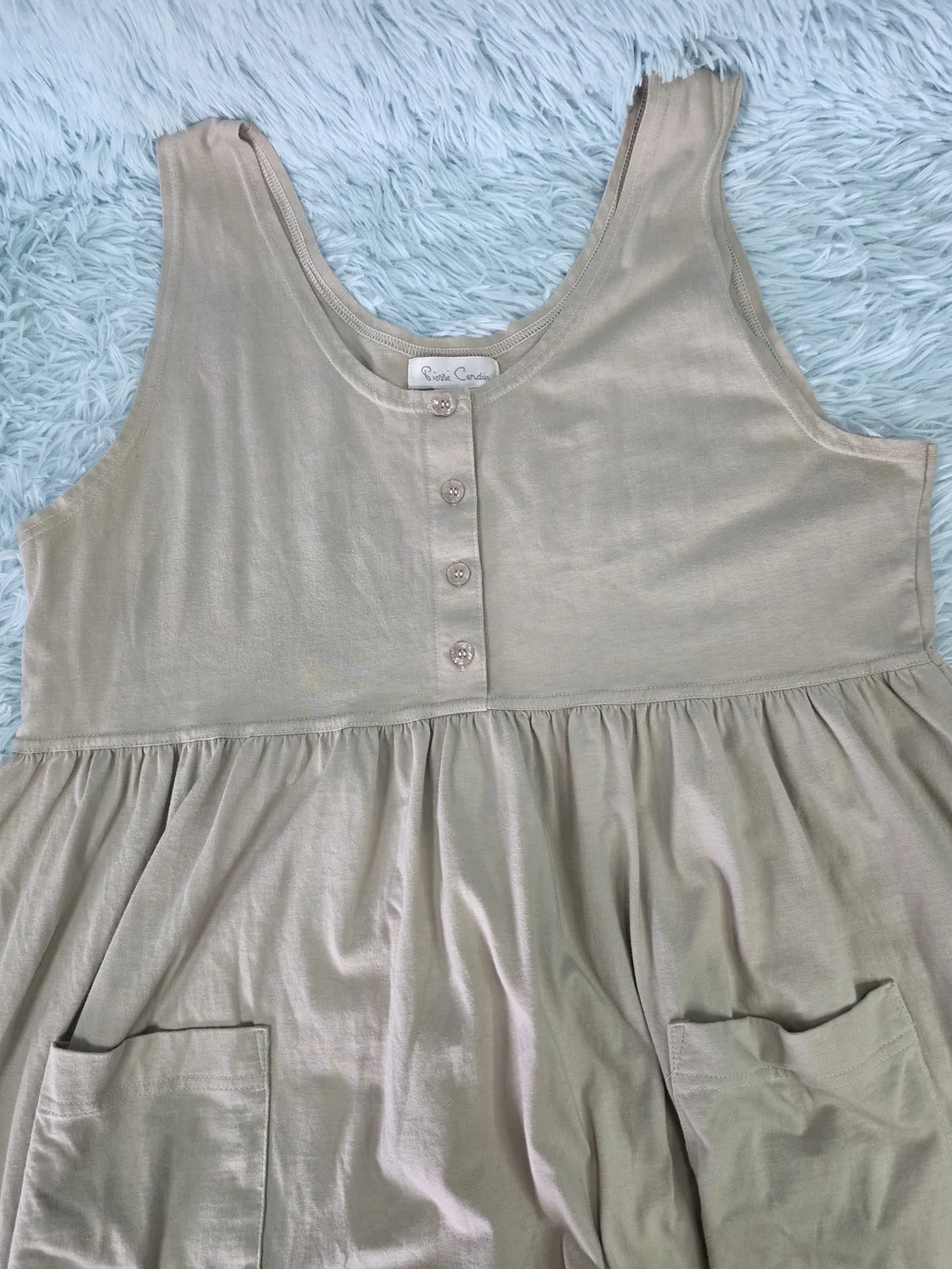 Pierre Cardin‎ Vintage Tan Cotton Sleeveless Maxi Dress with Pockets - Size L